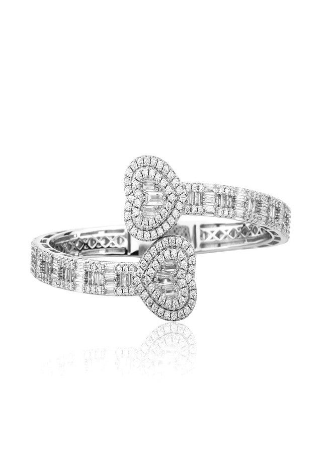 Jacruces Silver Bracelets Bangle Bracelets for Women Adjustable Heart Cuff Bracelets Cubic Zirconia Iced Out Bracelet Men Women Trendy Wedding Bridesmaids Bling Hip Hop Jewelry Mothers Day Gifts 7inch - Image 1